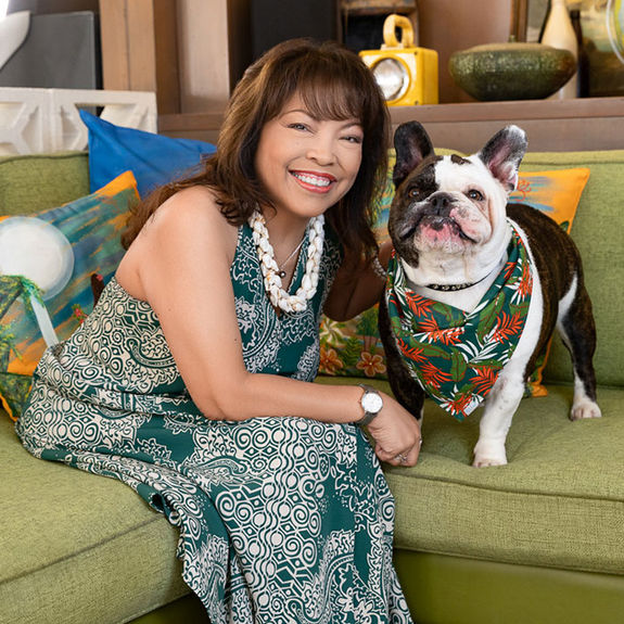 Lynette Eastman, general manager of the Surfjack Hotel and Swim Club, and Jack, the hotel's real-life mascot