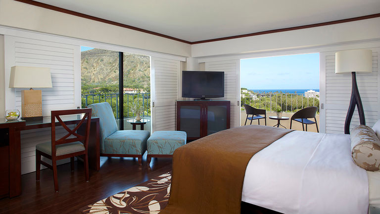 Lotus Honolulu guest rooms gaze out to Diamond Head.