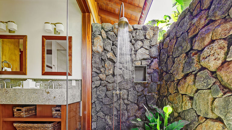 Destination Residences' top-of-the-line vacation rentals at The Lodge at Kukuiula on Kauai come with luxuries like open-air showers.