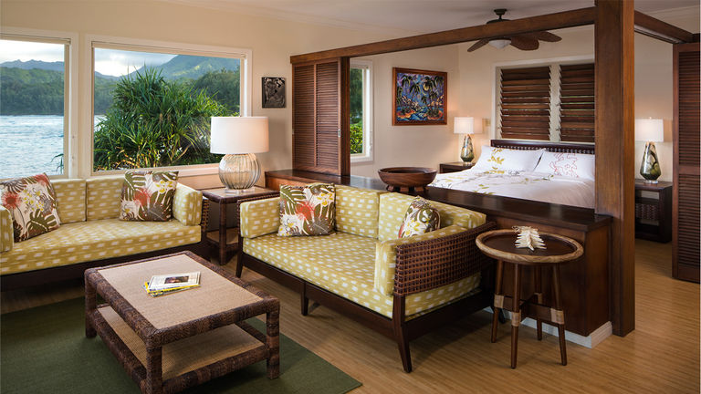 Accommodations are unplugged and plantation-style, allowing guests to enjoy the surroundings through picture windows and from their lanai.