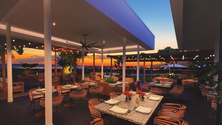 Deck restaurant at the renovated Queen Kapiolani Hotel makes the most of the views from the third floor.