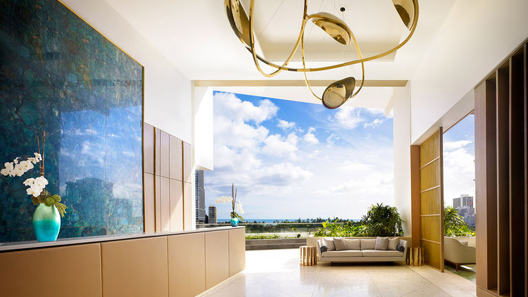 The Hermes-inspired lobby at The Ritz-Carlton Residences, Waikiki Beach