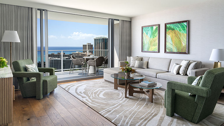 Refreshed guestrooms feature a design concept reflecting Oahu’s natural elements.
