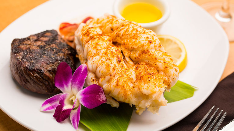 Steak and lobster headline the menu at popular on-site eatery Bull Shed Restaurant.