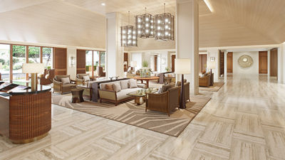Halepuna's lobby will feature elements inspired by the light and airy interiors of its sister hotel, Halekulani.
