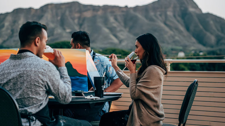 Paint & Sip participants are inspired by Diamond Head.