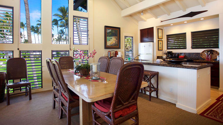 Kiahuna units feature full kitchens, and they're cooled by natural tradewinds and ceiling fans.