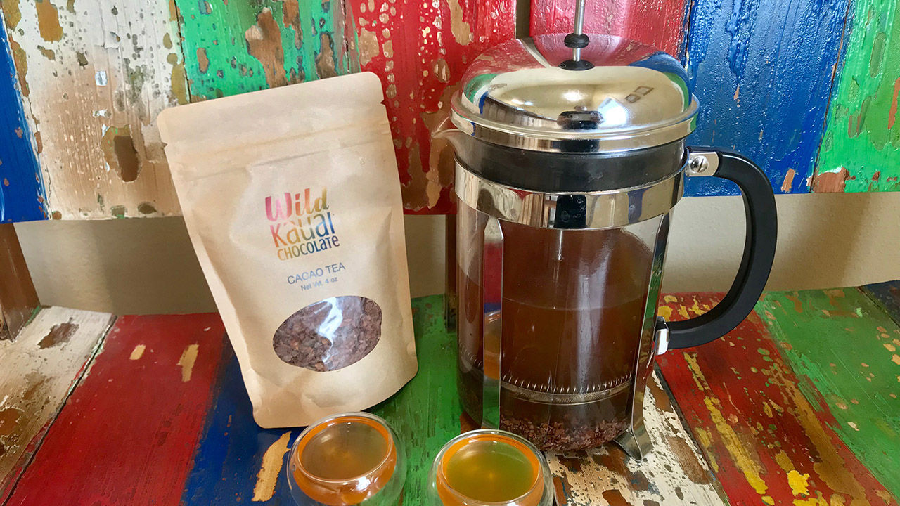 After winnowing the roasted cacao beans, Wild Kauai uses the husks to make tea.