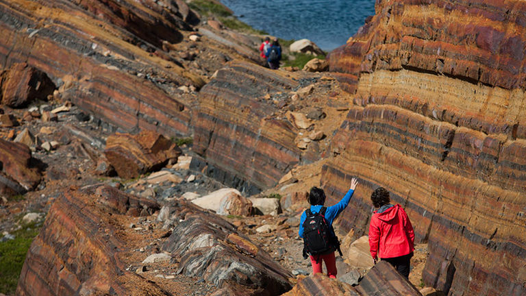 Hikes travel through various landscapes, such as this fossil-filled canyon.