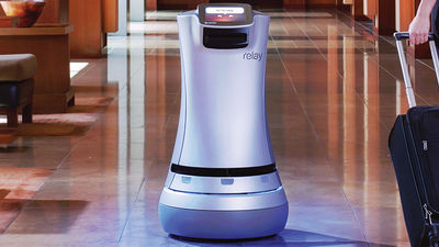 Savioke’s autonomous robots can make deliveries and maneuver around hotels using Wi-Fi. // © 2015 Savioke