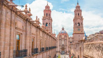 The Colonial Cathedral of Morelia is a historic and striking sight in the Magic Town of Morelia, Mexico.