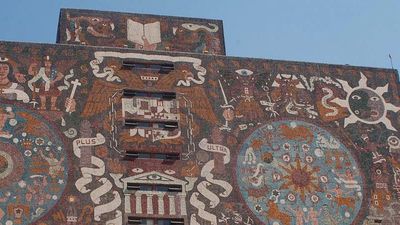 On an art walk with Tia Stephanie Tours in Mexico City, travelers might stroll by the Juan O’ Gorman-designed central library on the Universidad Nacional Autonoma de Mexico campus. // © 2014 Tia Stephanie Tours