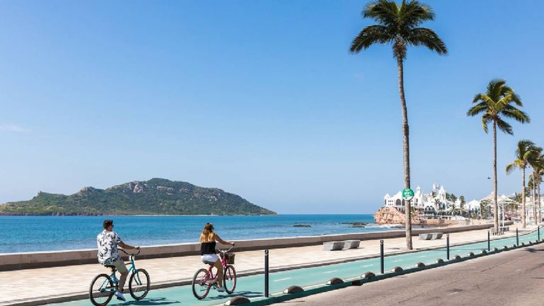 Guests can ride bikes and enjoy the scenery on Mazatlan's Malecon boardwalk. Guests can ride bikes and enjoy the scenery on Mazatlan's Malecon boardwalk.