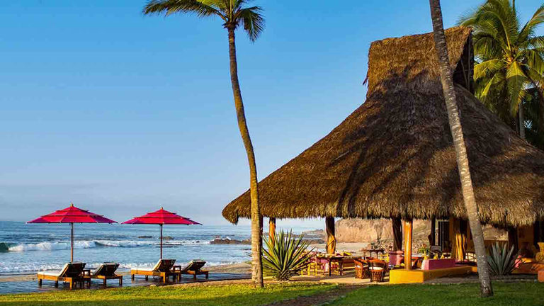 The menu at Las Alamandes’ oceanfront La Palapa Beach Club highlights local products, including fruits and vegetables grown on the property.