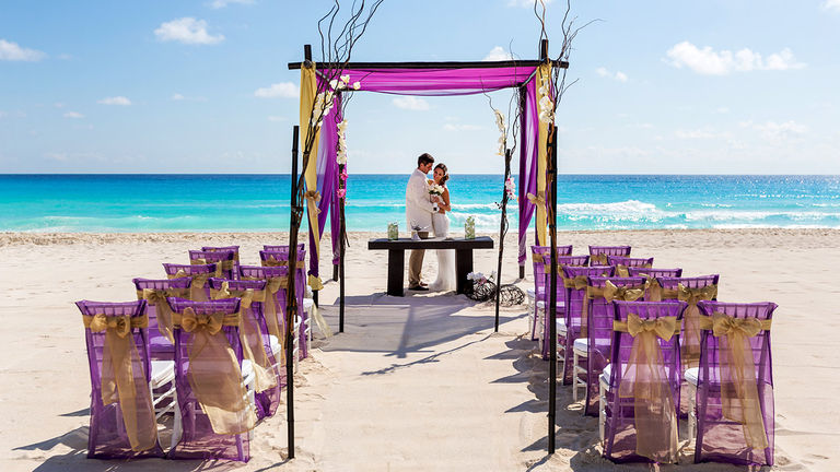 One of the many themes for a beachfront wedding at Moon Palace Cancun