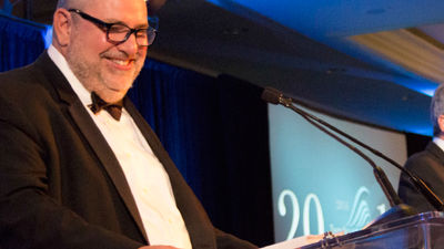 TravelAge West, Family Getaways and Explorer Editor-in-Chief Ken Shapiro (left) and Publisher Bruce Shulman presenting at this year's WAVE Awards // © 2016 Jessica Castro 2