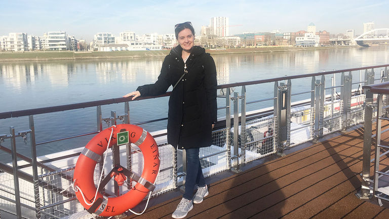 The writer onboard Viking Einar during a post-christening mini-cruise from Basel to Mainz, Germany