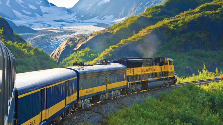 Guests can spot hanging glaciers and other scenery from the train.