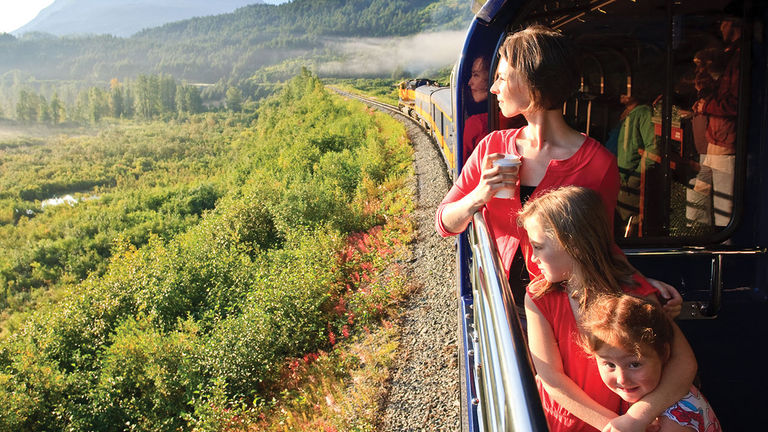 The GoldStar Service car on most of the line's trains features an outdoor viewing platform for unobstructed views.