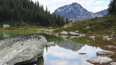 A nameless lake on a protracted ridge in Mallard Valley, which is part of the British Columbia Rockies. // © 2014 Matt Bell