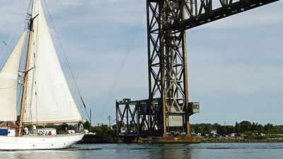 Tall ship Corwin Cramer passes through the Cape Cod Canal. // © 2014 Matt Seuss