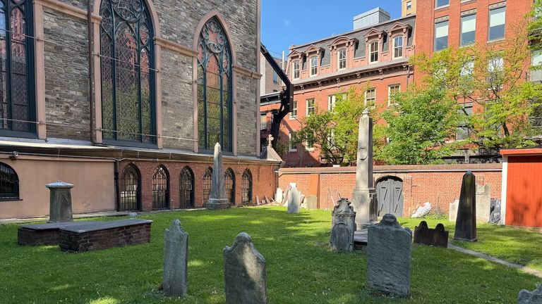 The church’s two walled graveyards date back to 1801.