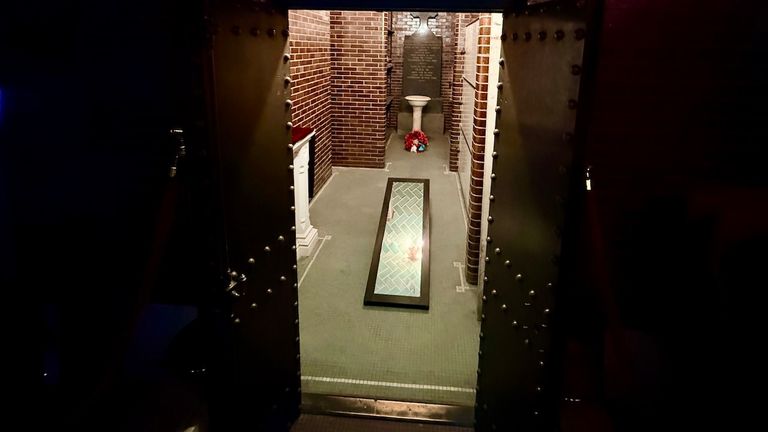 General Thomas T. Eckert’s expensive vault features an original Thomas Edison & Company light fixture.