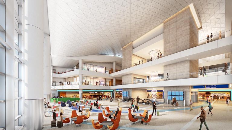 The central hall of the upcoming Midfield Satellite Concourse