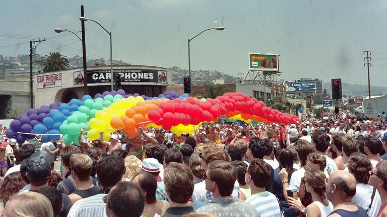 A historical photo of LA Pride in West Hollywood, Calif.