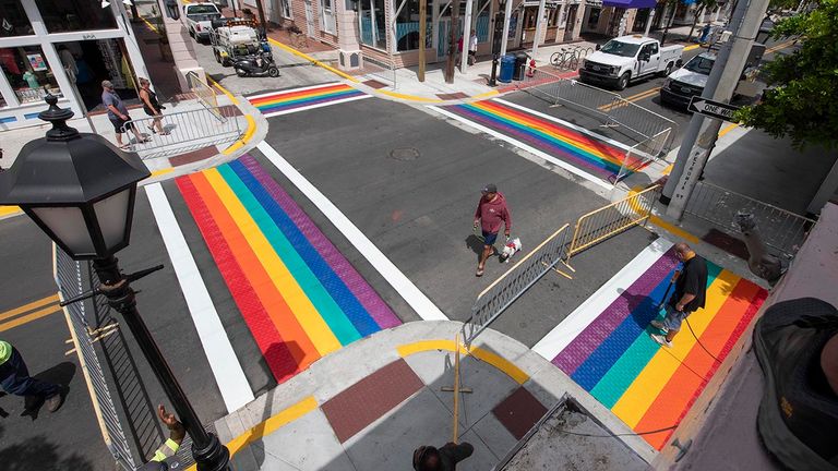 Key West features four permanent rainbow crosswalks, which were unveiled earlier this month.