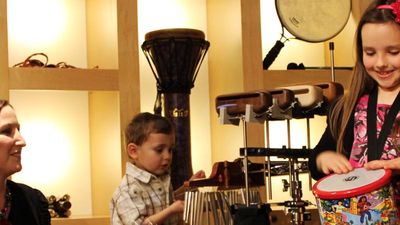 At The Museum of Making Music’s interactive studio, guests can play a variety of instruments, including the electric drums. // © 2013 The Museum of Making Music F