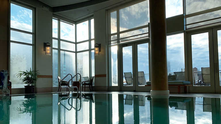 The three-level Nob Hill Spa features an indoor infinity pool next to which guests can lounge, take tea or have a meal.