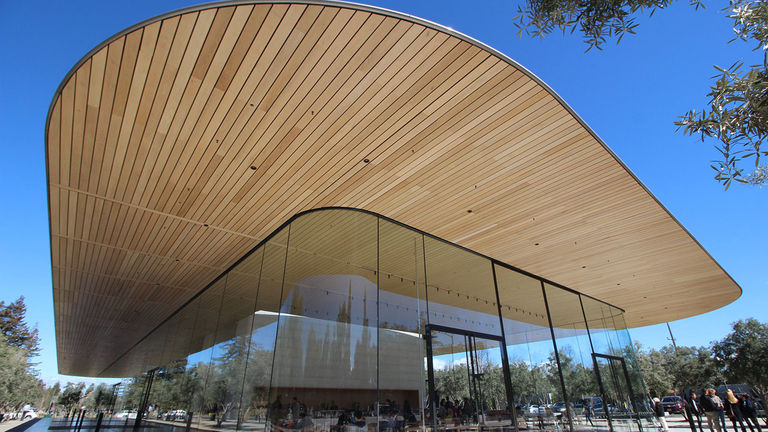 Apple Park Visitor Center integrates with the surrounding landscape.