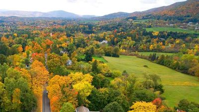 The view from the top of Bennington Monument in Bennington, Vermont makes for a colorful photo op. // © 2013 Vermont Department of Tourism & Marketing F