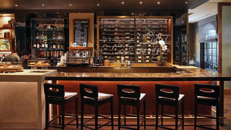 Guests can sip on a cappuccino or a glass of wine and enjoy small plates in Vinoteca, which offers plenty of space and strong Wi-Fi access for those looking to get work done.