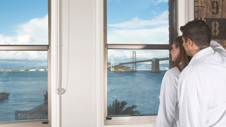 Request a guestroom with a view of the Bay Bridge.