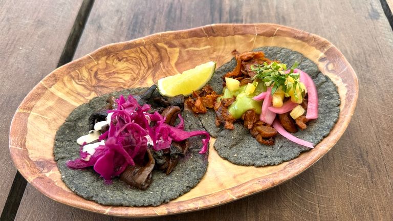 Charly’s Vegan Tacos serves a variety of dishes, including smoked-mushroom and mushroom al pastor tacos.