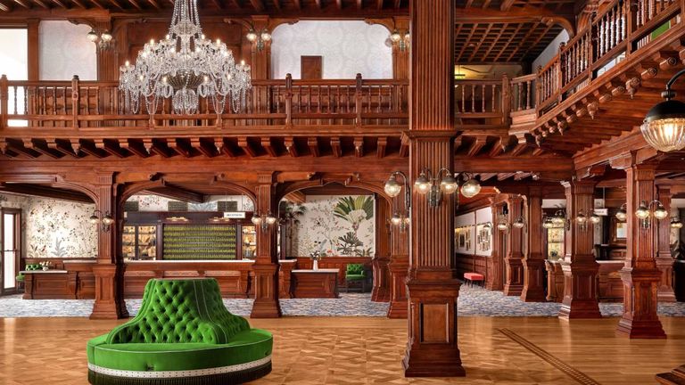 The restored Victorian building lobby and front porch at Hotel del Coronado showcase the property's 1888 architectural heritage.