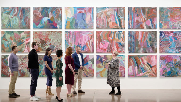 The National Gallery of Australia features Australian, Aborigianal and international art collections. The National Gallery of Australia features Australian, Aborigianal and international art collections.