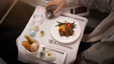 The new Business Class menu operates on a restaurant-style service model, allowing passengers to choose when and what they eat during their flight.