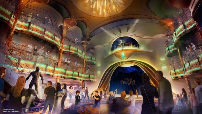 Characters such as Loki will interact with passengers in the Grand Hall through immersive shows and interactive programming.