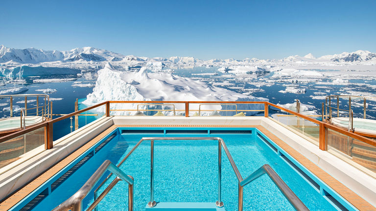 Guests can enjoy scenic vistas from the heated swimming pool.