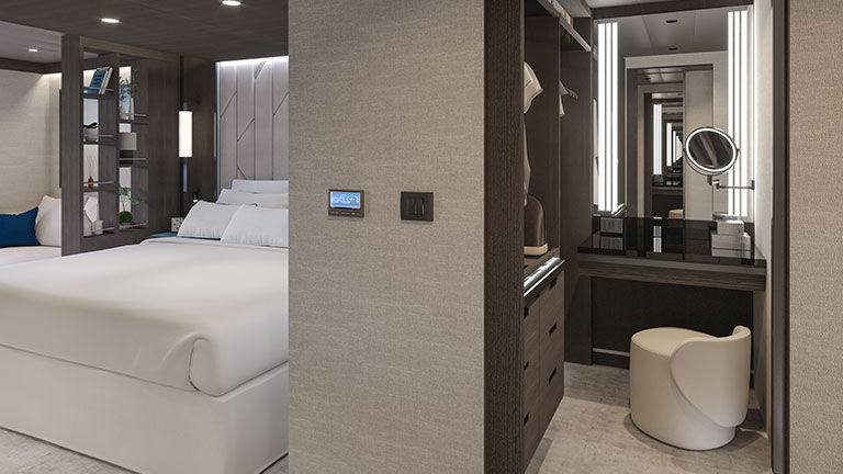 Staterooms will feature walk-in wardrobes with seated vanity areas.