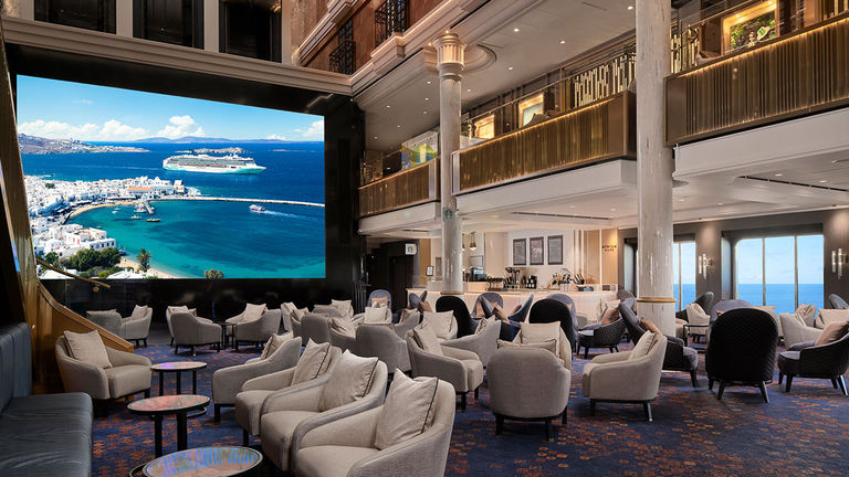 The ship’s Atrium provides a comfortable place to relax.