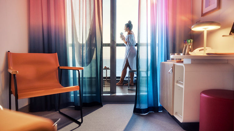 Staterooms feature balcony hammocks.