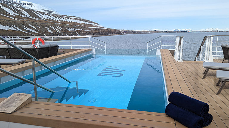 The ship features a pool deck.