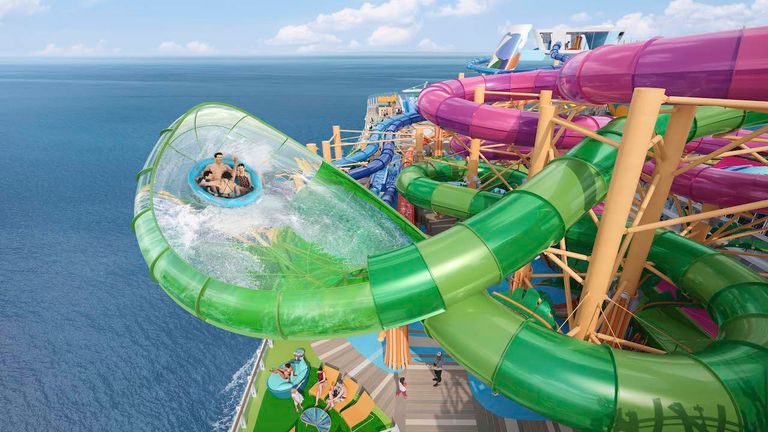 The ship’s waterpark, Category 6, will have slides of all sorts to thrill guests.