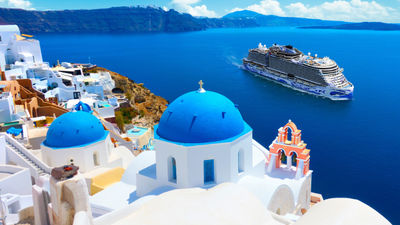 Norwegian Prima Class in Santorini, Greece