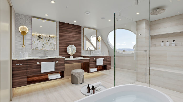 A rendering of the bathroom to be found in Oceania Suites