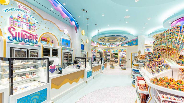 The whimsical new Disney Wonderful World of Sweets is a one-stop shop for candy, caramel apples, baked goods and confections.